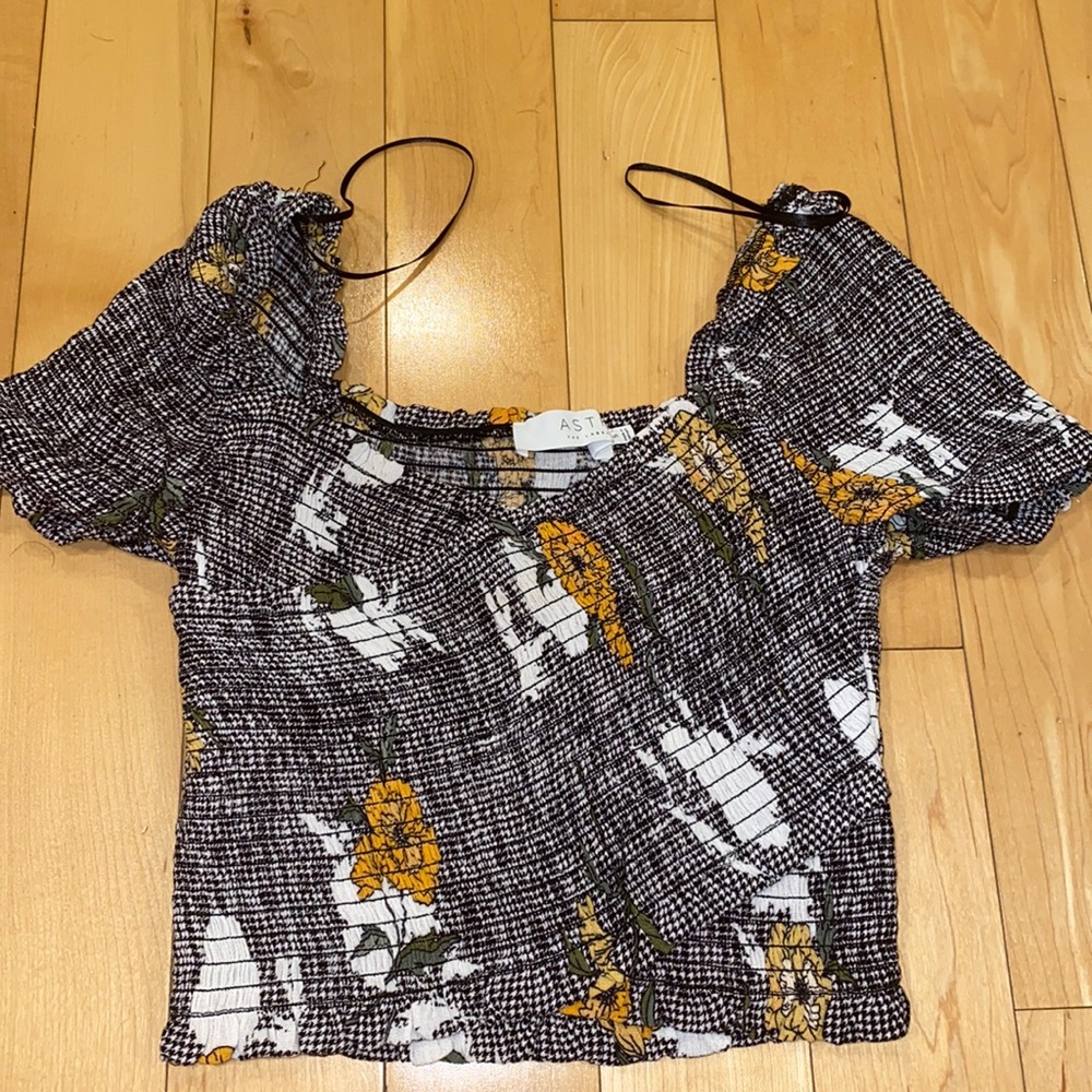 ASTR The Label floral off the shoulder crop top